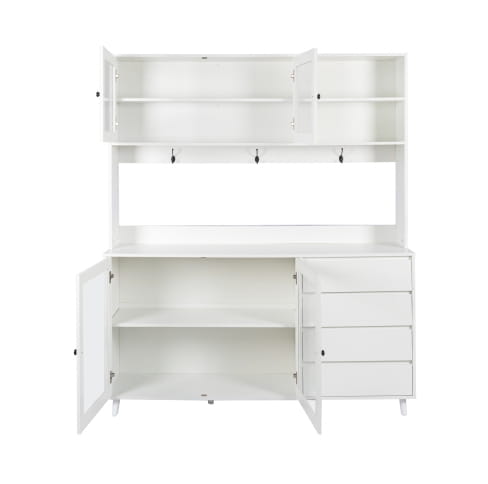 63W Large Kitchen Hutch Cabinet Freestanding Pantry Cabinets Storage Kitchen Cupboard With 4 Doors 4 Drawers &