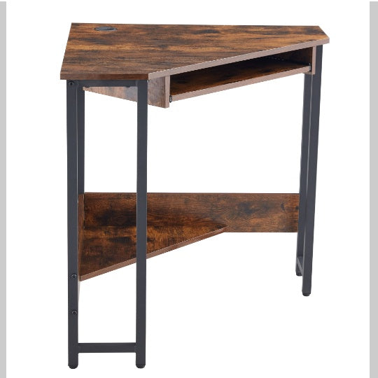 Triangle Computer Desk, Corner Table With Sleek Keyboard Tray And Storage Shelves As A Workstation For Small Spaces
