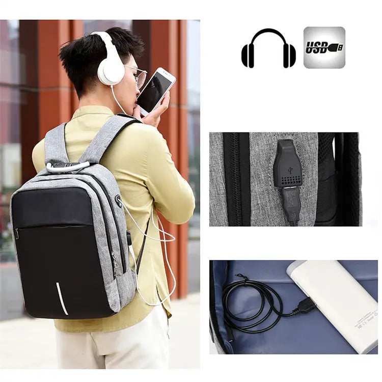 Men’s Anti-Theft USB Backpack for Laptops