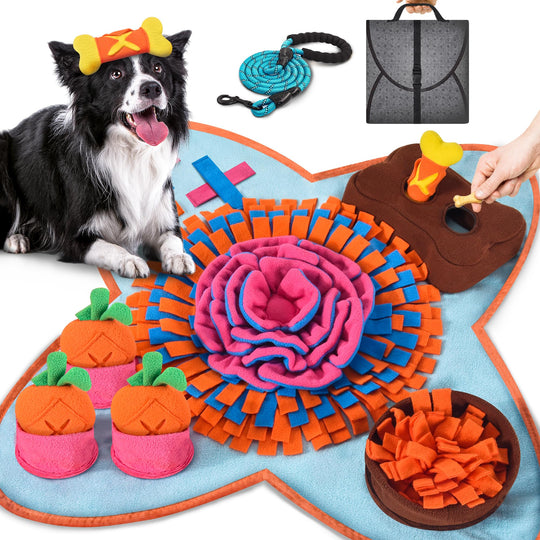 Snuffle Mat for Dogs 32X20 Snuffle Mat for Large Dogs with Dog Leash Nosework Interactive Sniffing Mat for Dogs Cats Rabbits Slow Feeding Mat for Foraging and Stress Relief (light blue)