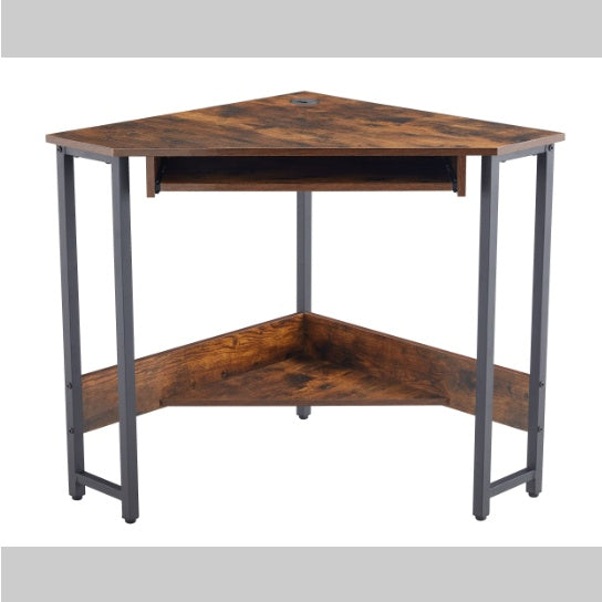 Triangle Computer Desk, Corner Table With Sleek Keyboard Tray And Storage Shelves As A Workstation For Small Spaces