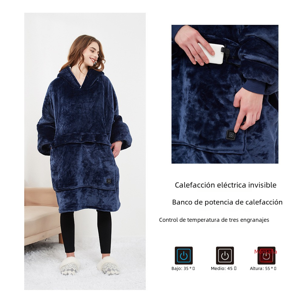 USB Heated Hoodie Blanket - Plush Double Layer Sweatshirt