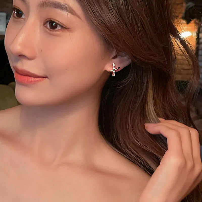 925 Silver Cross Pearl Earrings with Zirconia Detail - Joomcy