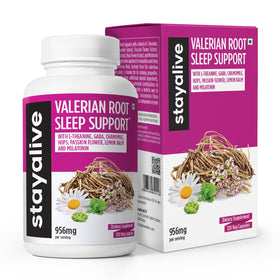 STAY ALIVE Valerian Root Extract 956mg Melatonin Capsules w/L-Theanine 200mg Passion Flower 100mg Lemon Balm 100mg Natural Sleep Aids for Adults 120 Valerian Pills Gluten-Free Sleep Supplement