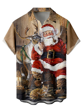 Mens Short Sleeve Button Down Casual Hawaiian Shirts Christmas Holiday Printed Regular Fit Top Tropical Shirts