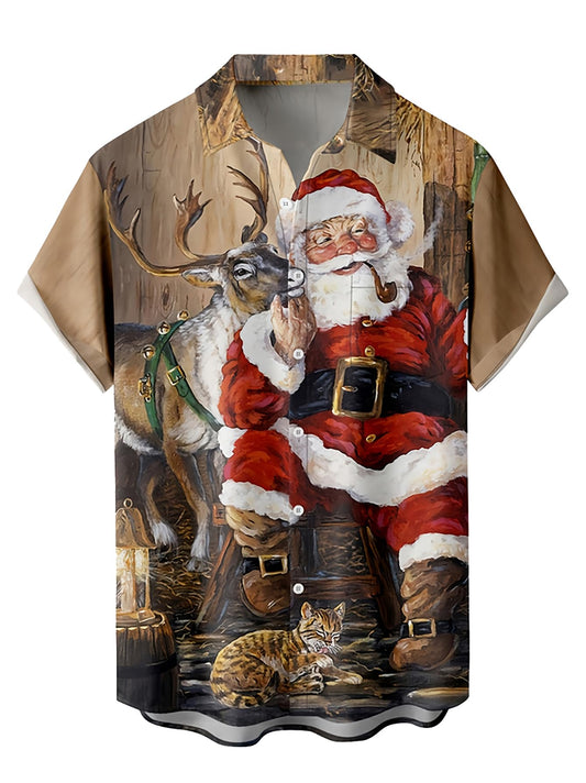 Mens Short Sleeve Button Down Casual Hawaiian Shirts Christmas Holiday Printed Regular Fit Top Tropical Shirts
