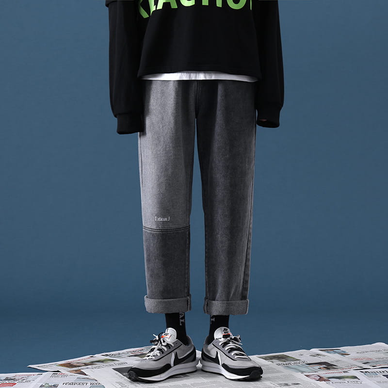 Men’s Loose BF Straight Wide Leg Stitching Jeans