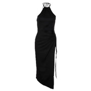 Hollow-out High Slit Halter Lace-up Dress for Women