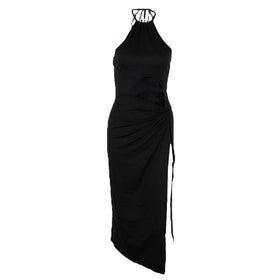 Hollow-out High Slit Halter Lace-up Dress for Women