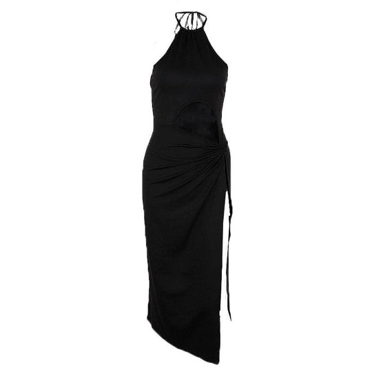 Hollow-out High Slit Halter Lace-up Dress for Women