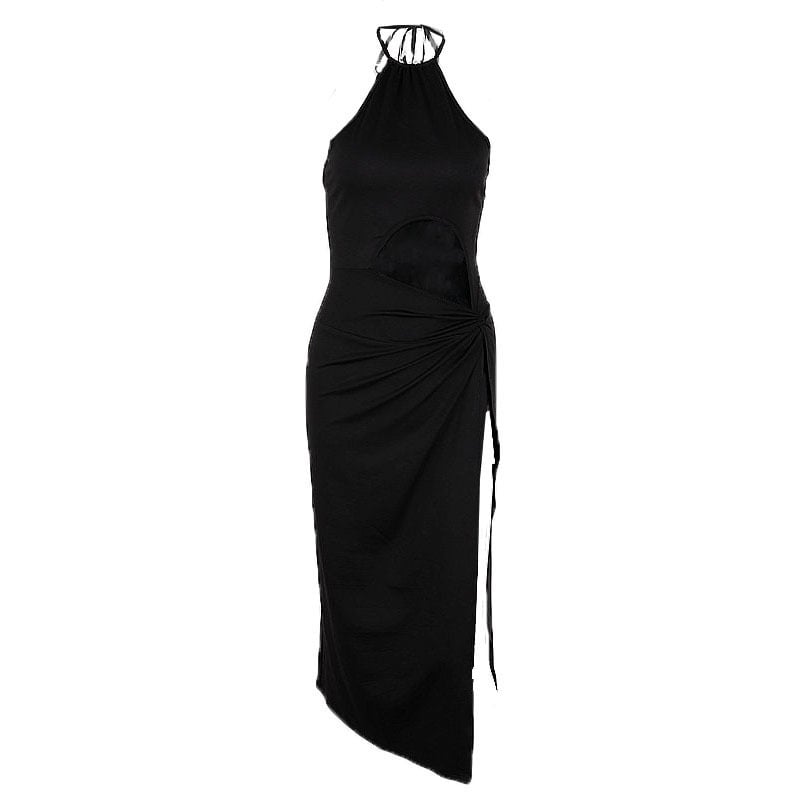 Hollow-out High Slit Halter Lace-up Dress for Women