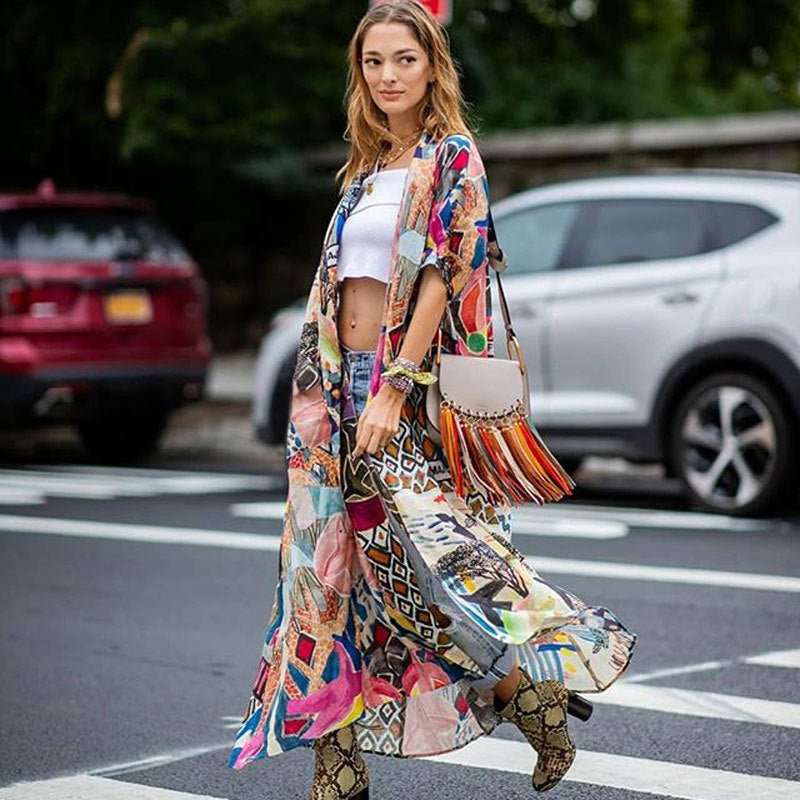 Printed Vacation Sun Protection Beach Cover-Up Cardigan