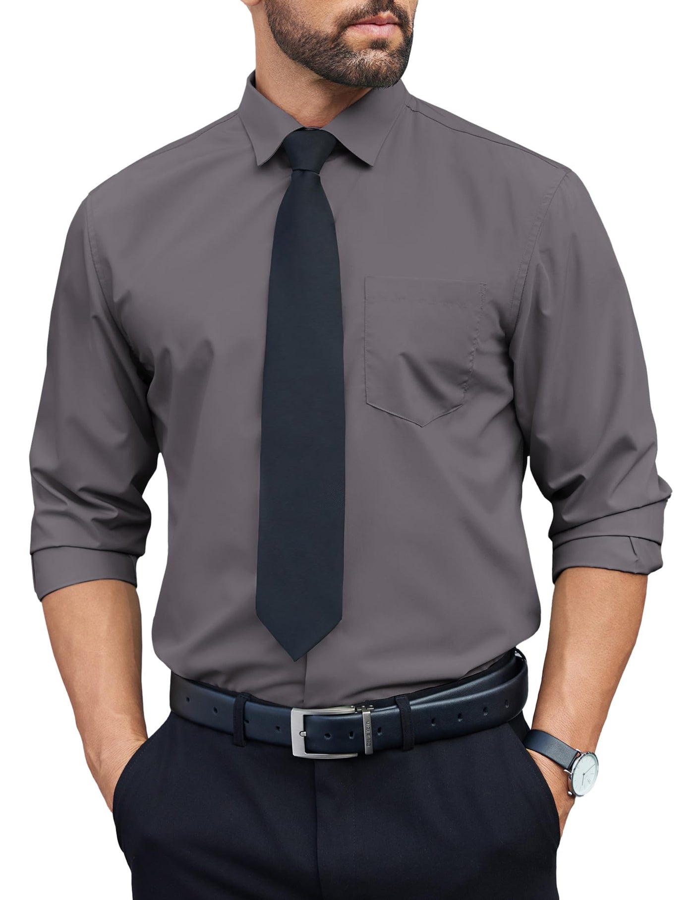 COOFANDY Mens Long Sleeve Button Down Shirts Wrinkle Free Untucked Shirts for Men Casual Dress Shirts Beach Wedding Shirts Deep Grey
