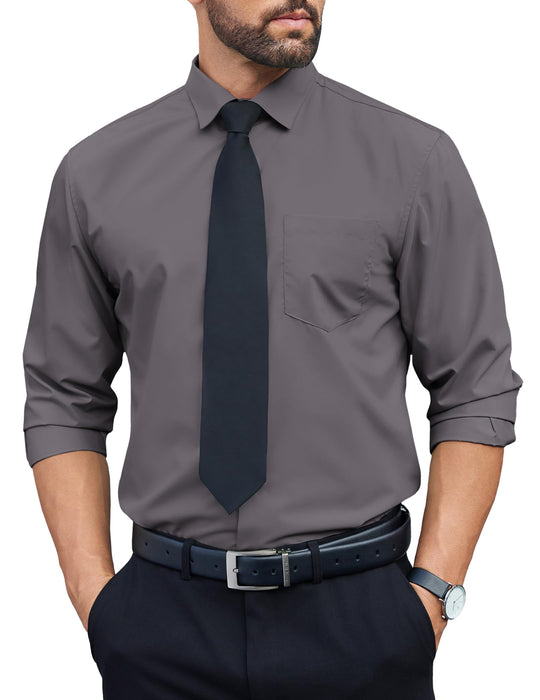 COOFANDY Mens Long Sleeve Button Down Shirts Wrinkle Free Untucked Shirts for Men Casual Dress Shirts Beach Wedding Shirts Deep Grey
