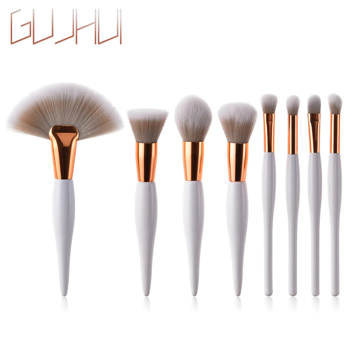 8-Piece Makeup Brush Set with Black Handle and Silver Tubes - Joomcy