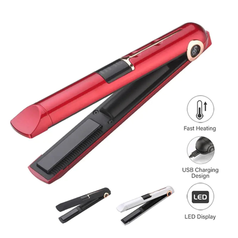 USB Rechargeable 2-in-1 Hair Curler and Straightener