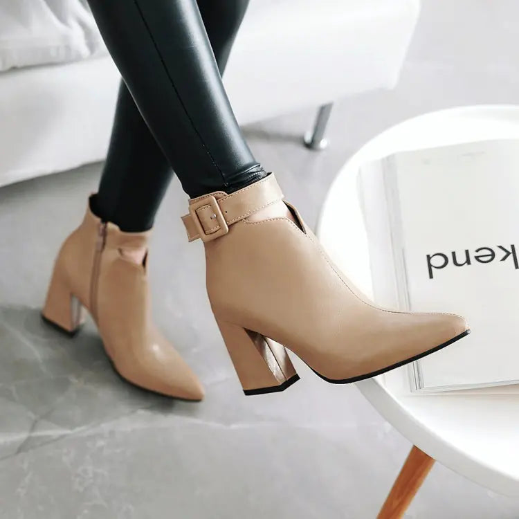 British Pointed Toe High Heel Women's Boots with Zipper