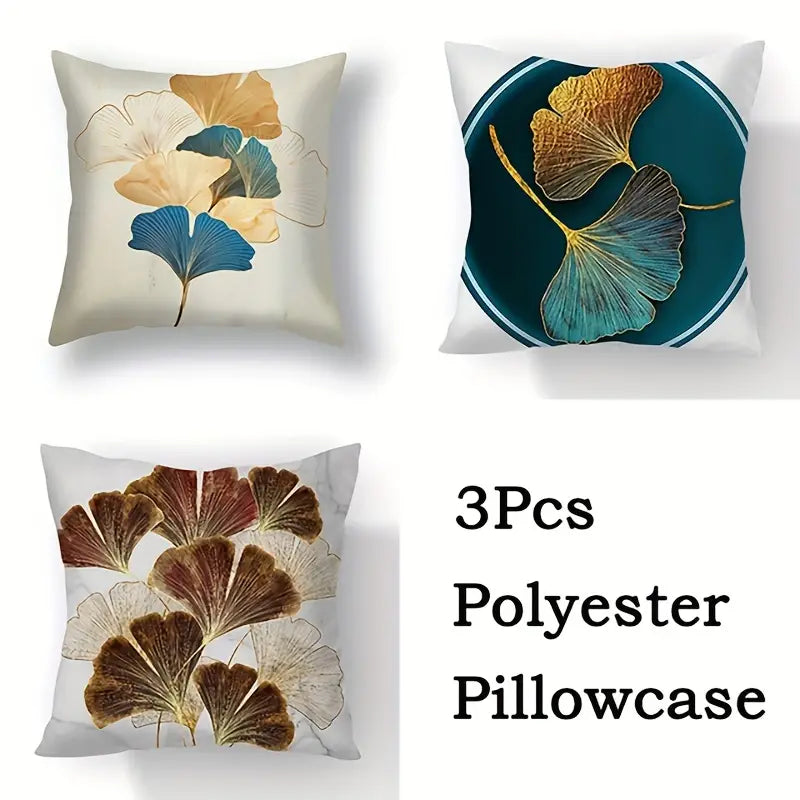 Ginkgo Biloba Polyester Throw Pillowcases - 3pcs Set - Joomcy