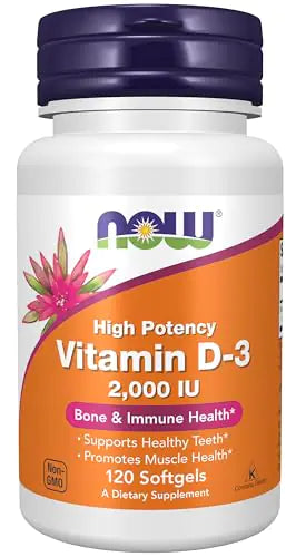 NOW Foods Supplements Vitamin D-3 2000 IU High Potency Structural Support* 120 Softgels