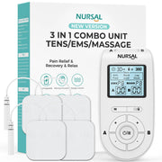 NURSAL 3-in-1 Tens Unit Muscle Stimulator Machine Dual Channel Electronic Pulse Massager Tens EMS Machine with 40 Intensities for Gradual Pain Relief Therapy