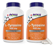 NOW Foods L-Tyrosine 500mg 300 Capsules (Pack of 2) - Non GMO Supplement - 500 mg Caps - Free Form Ltyrosine