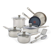 T-fal Platinum Stainless Steel with Nonstick Cookware Set 12 Piece Induction Oven Broiler Safe 500F Pots and Pans Dishwasher Safe Silver