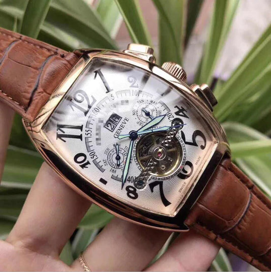 Men's Tourbillon Automatic Mechanical Watch with Leather Strap - Joomcy