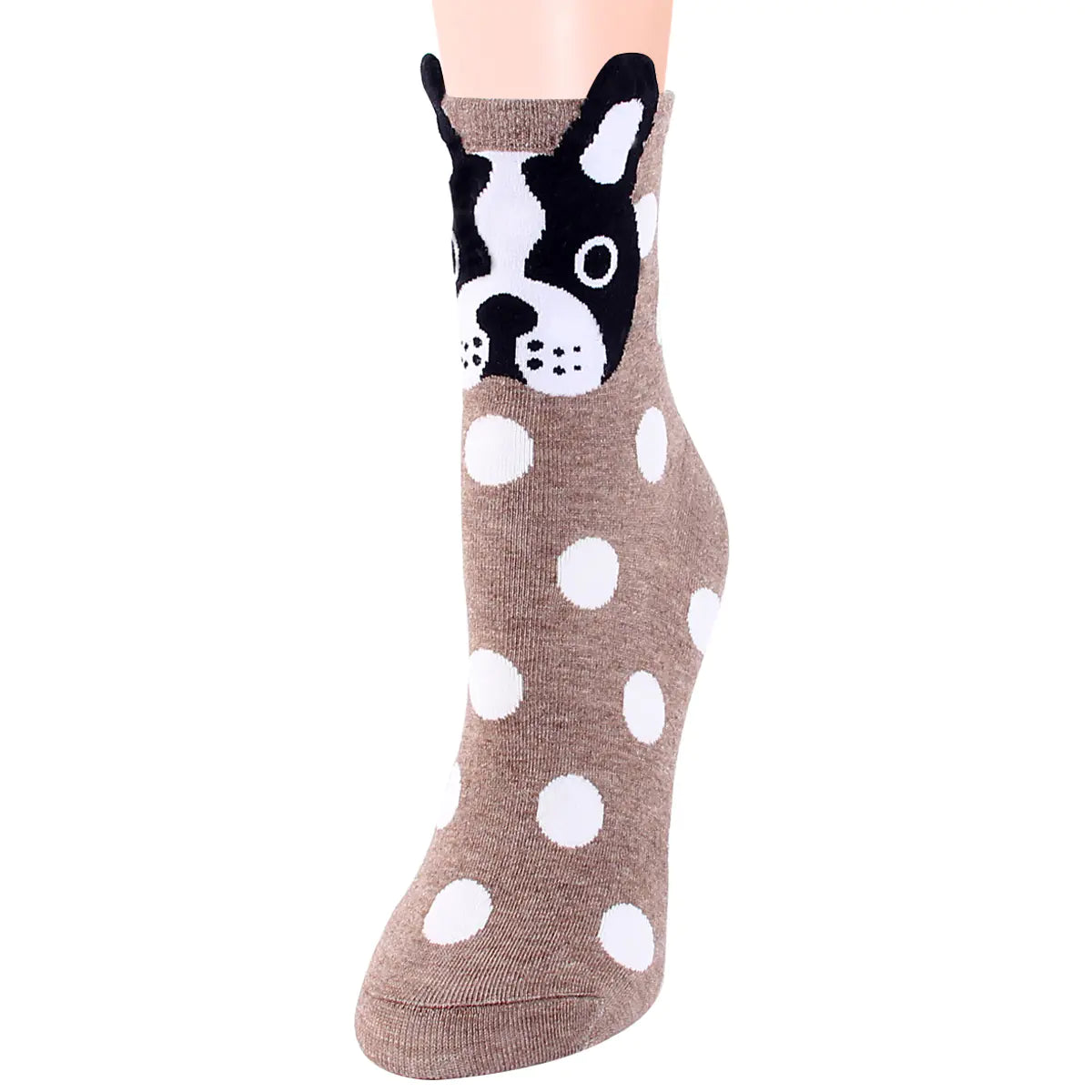 Korean Polka Dot Women's Socks with Cute Puppy Design - Joomcy
