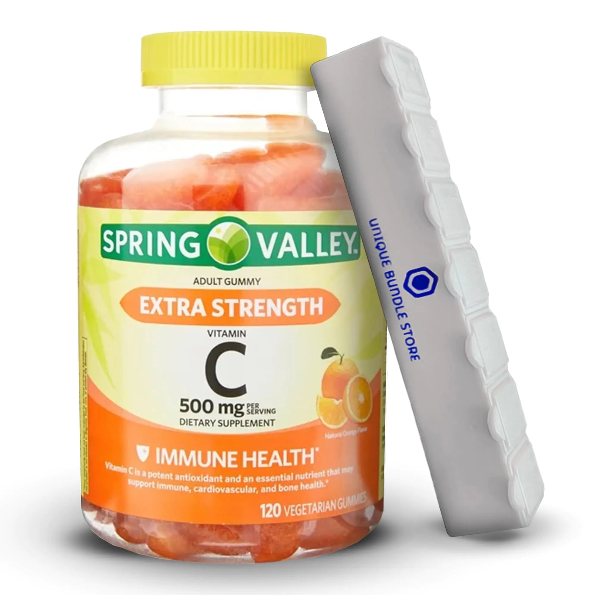 BANYCE Spring Valley Vitamin C Gummies 500 mg Orange Flavor 120 Count Extra Strength Immune Health Dietary Supplement Vegetarian Gummies + 7 Day Pill Organizer Included (Pack of 1)
