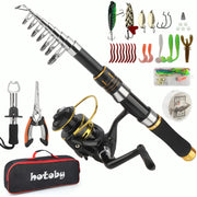 Fishing Pole Combo Set 6.89ft Fishing Rod and Reel Combo Carbon Fiber Telescopic Fishing Rod Kit with Spinning Reel Fishing Pliers Lip Gripper Line Lures Carrier Bag for Beginner Angler