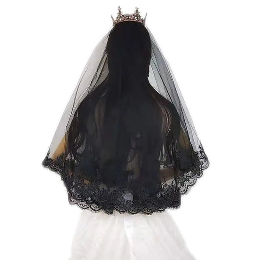 Vintage Black Bridal Veil Headpiece for Weddings - Joomcy