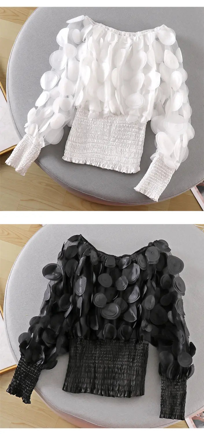 Off-Shoulder Waist-Tied Blouse with Puff Sleeves