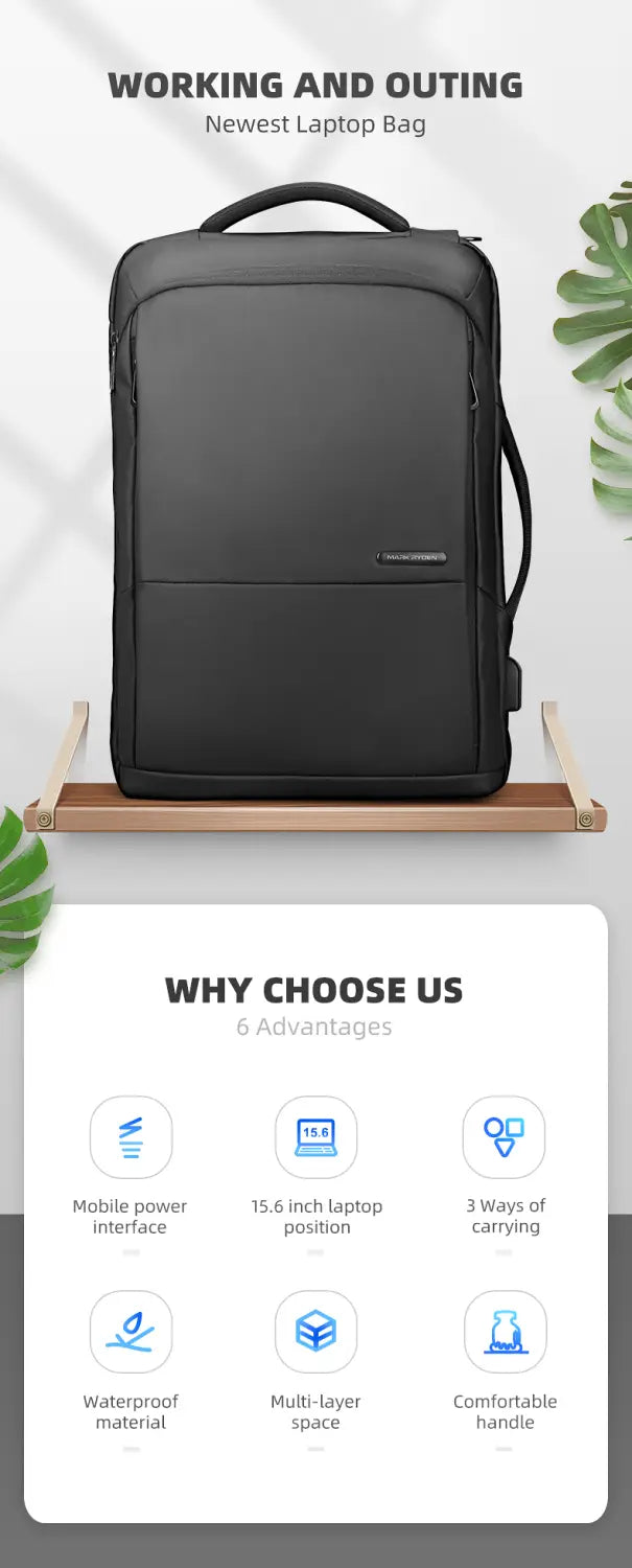 Large Capacity Anti-Theft Men’s USB Charging Backpack