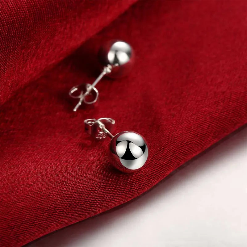 DOTEFFIL™   Silver Round Solid Bead Ball Earrings For Women