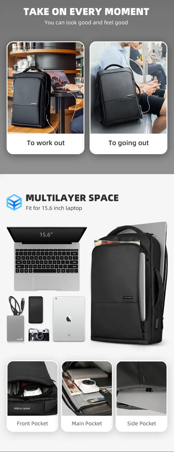 Large Capacity Anti-Theft Men’s USB Charging Backpack