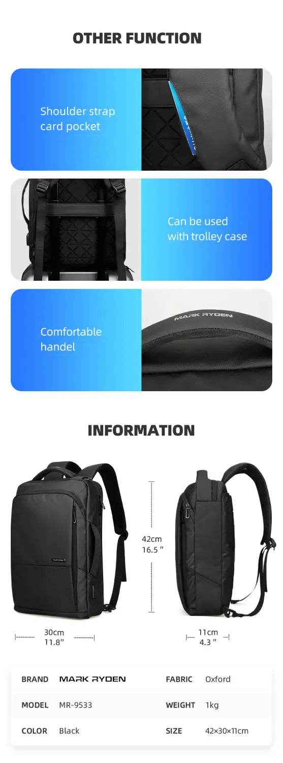 Large Capacity Anti-Theft Men’s USB Charging Backpack