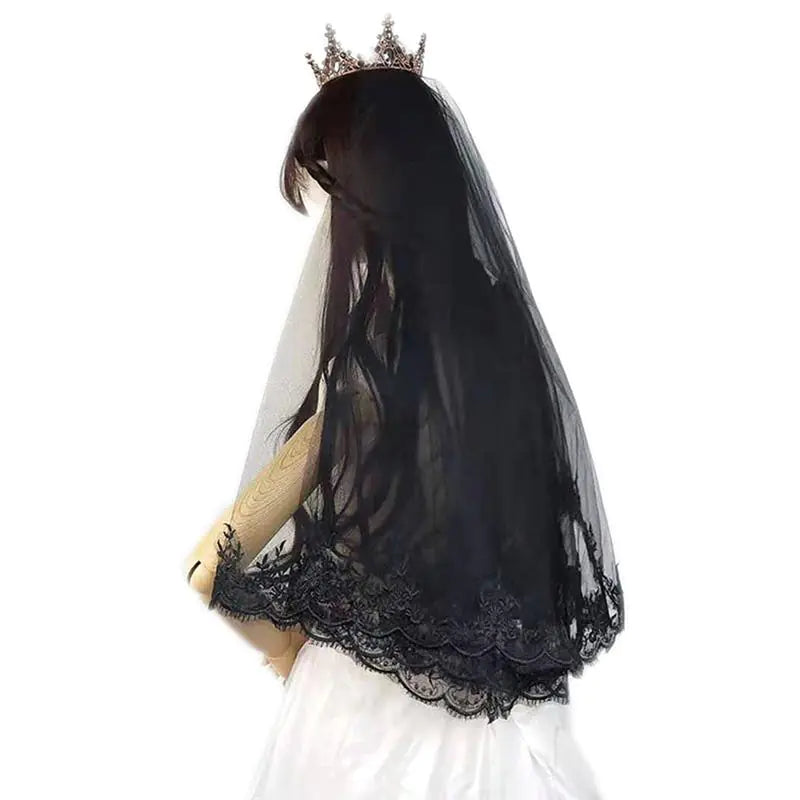 Vintage Black Bridal Veil Headpiece for Weddings - Joomcy