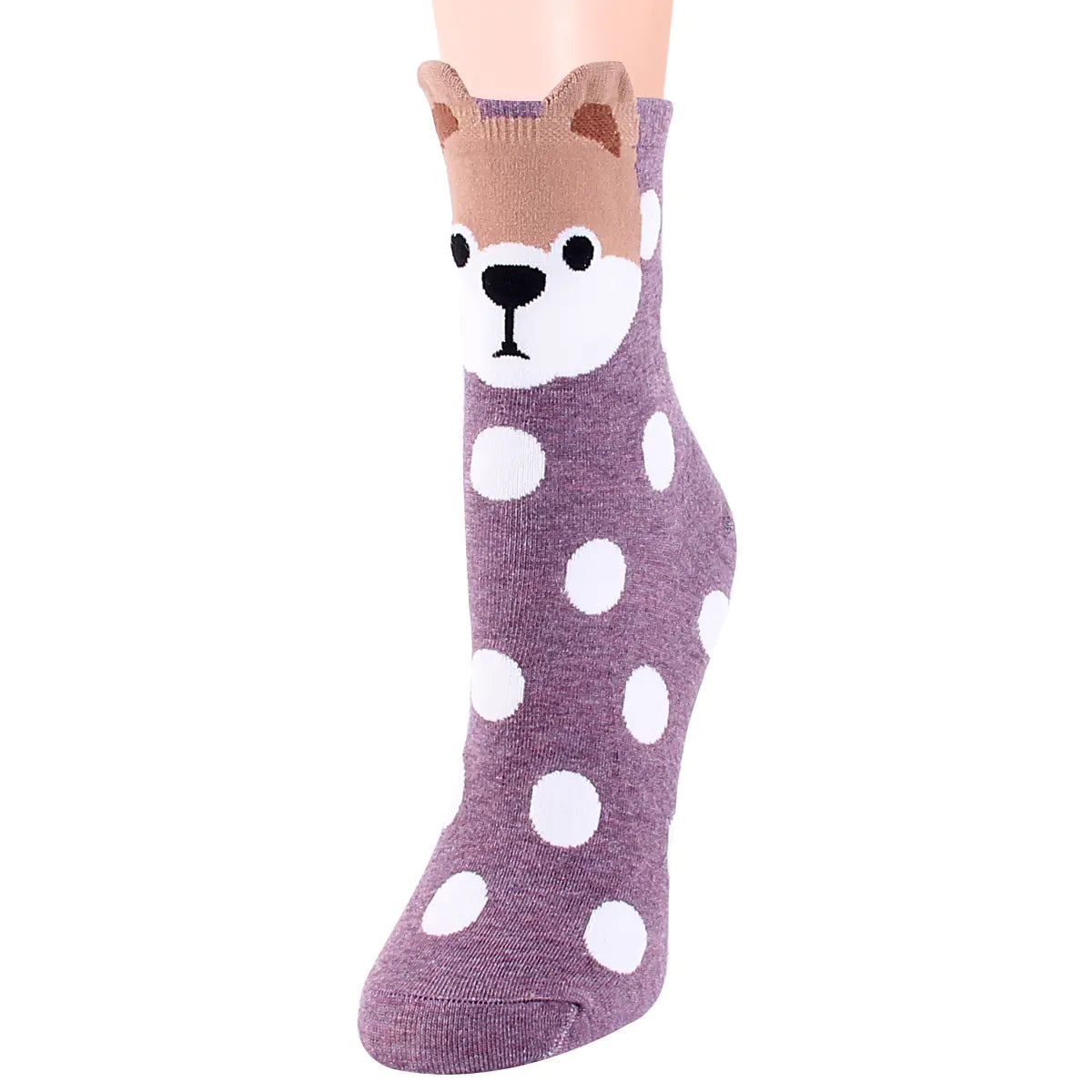 Korean Polka Dot Women's Socks with Cute Puppy Design - Joomcy