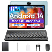 COLORROOM Tablet 11 inch Android 14 Tablet 12GB RAM+128GB ROM Octa-Core Tablets with Keyboard GPS 8000mAh 800x1280 FHD Display Dual Camera WiFi Bluetooth (Blue)
