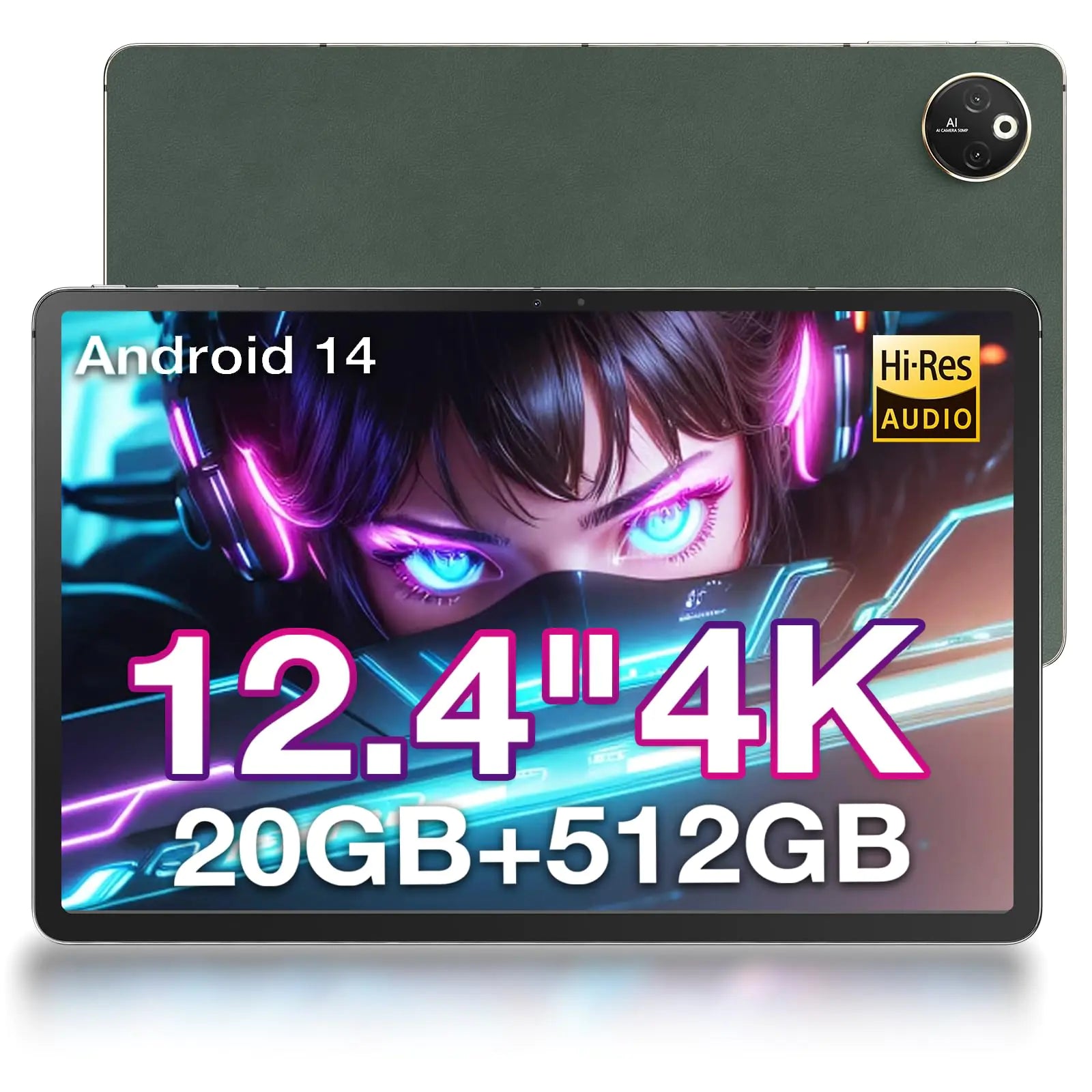 DOOGEE T30 MAX Tablet 12.4 Inch Android 14 Tablets 4K Android Tablet with 20GB RAM 512GB Storage Helio G99 Octa Core CPU10800mAh Battery 50MP+20MP+2MP 4 Speakers 4G LTE Cellular Tablet Green