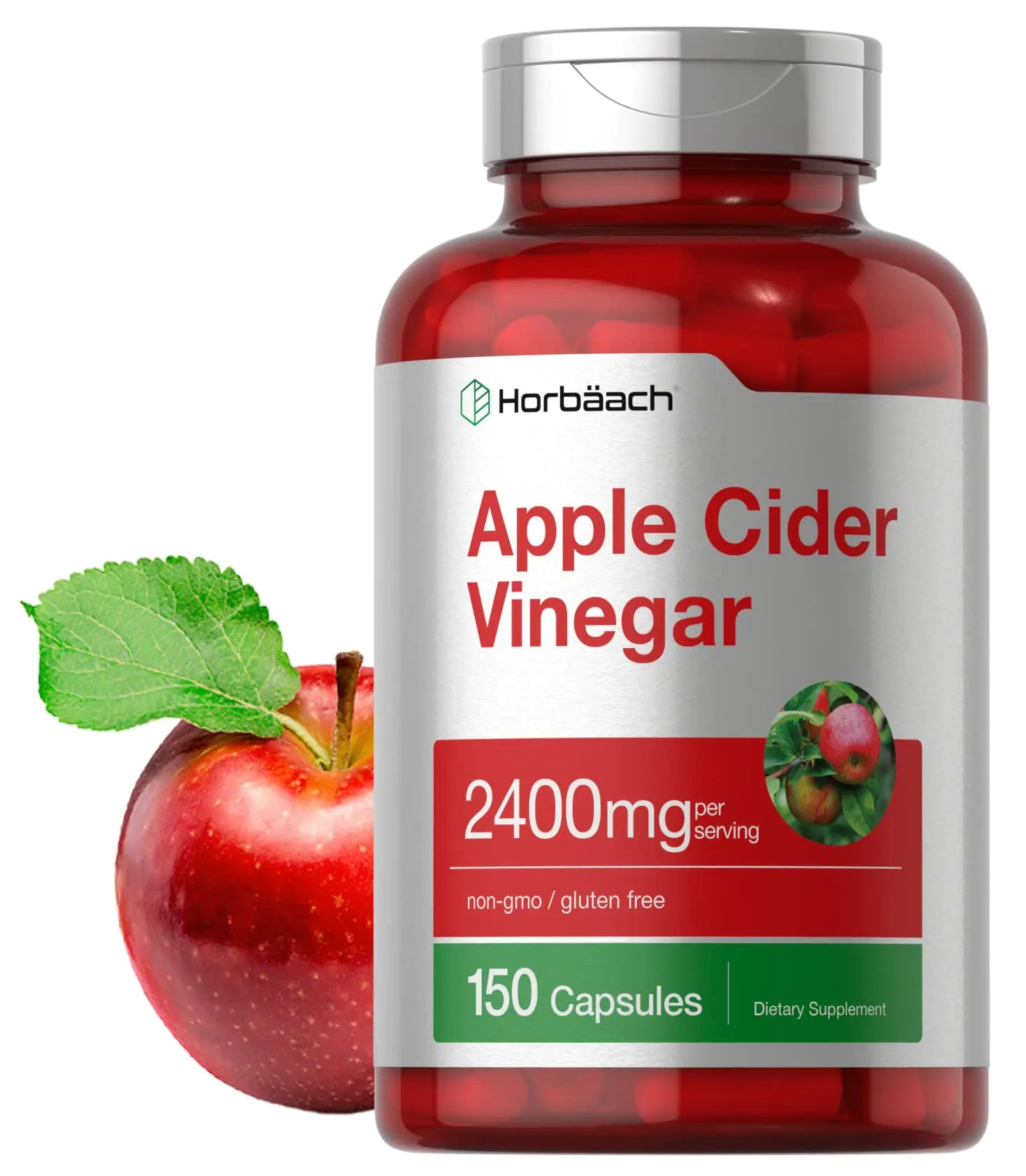 Horbäach Apple Cider Vinegar Capsules | 2400mg | 150 Count | Non-GMO Gluten Free Supplement