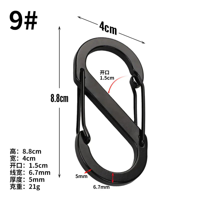 D-Shaped All-Black Aluminum Carabiner Keychain Accessory - Joomcy