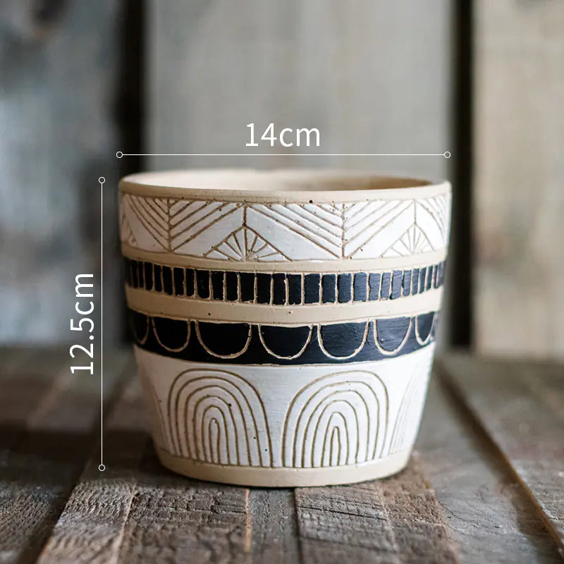 Egyptian Pattern Tall Flower Pot for Garden Decor - Joomcy