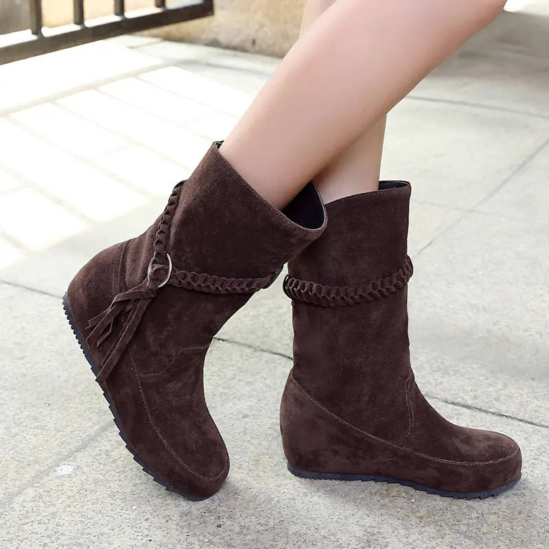 Nubuck Leather Short Low-Heel Martin Boots - Joomcy