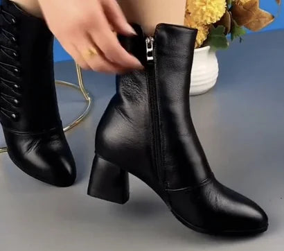 Korean Style Mid Tube Leather Martin Boots with Zipper - Joomcy
