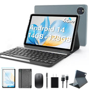 Android 14 Tablet 10 Inch 4G Cellular Tablet Octa-Core 128GB Storage + 14(8+6)GB RAM/ 1TB Expandable 5G WiFi 8000mAh Battery Bluetooth 5.0 13MP+8MP Camera Tablet with Keyboard/Case Kit Gray
