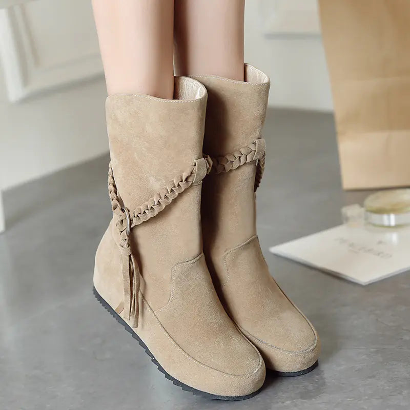 Nubuck Leather Short Low-Heel Martin Boots - Joomcy