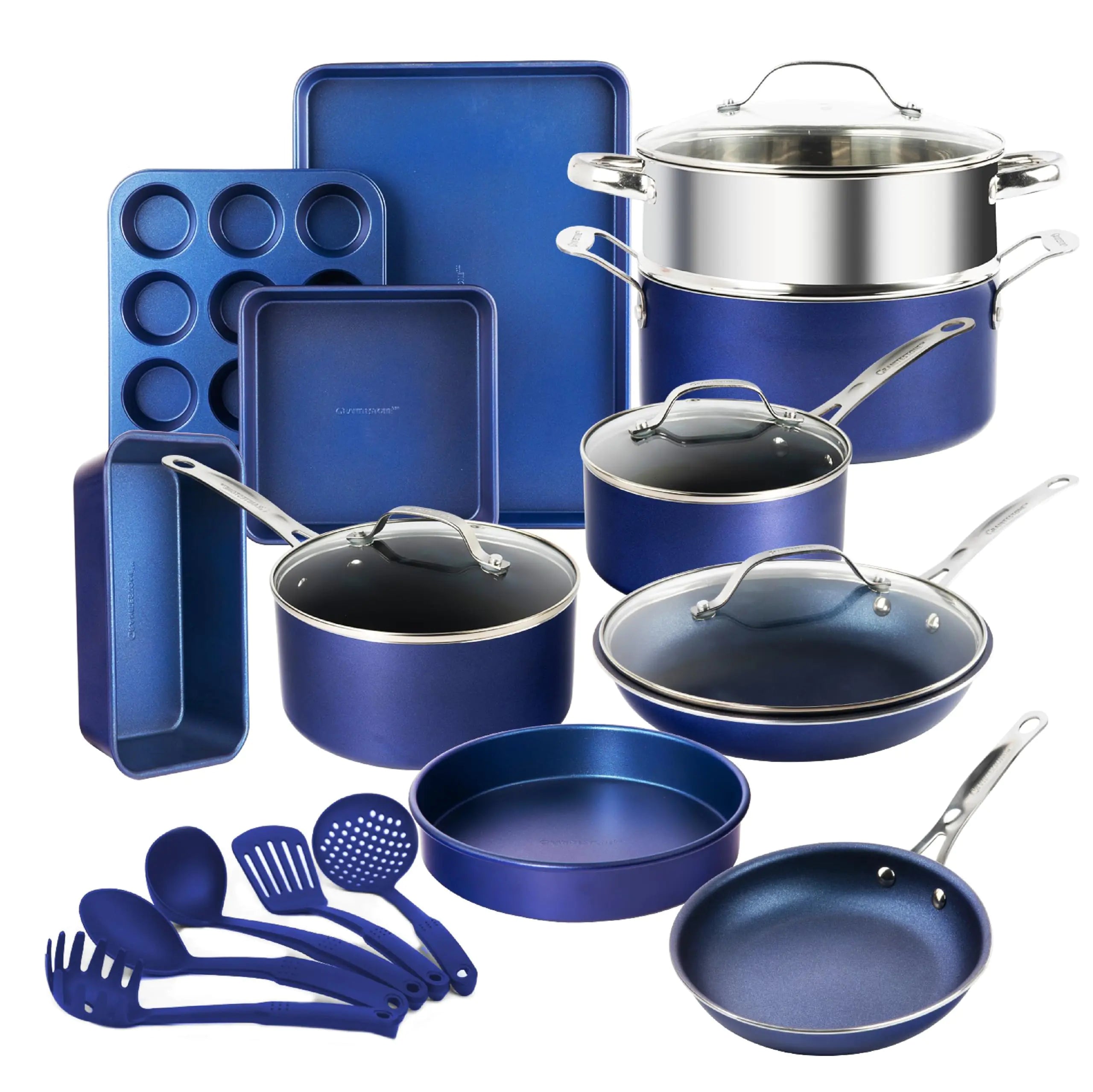 GRANITESTONE Blue 20 Pc Kitchen Pots and Pans Set Non Stick Cookware Set Kitchen Cookware Sets Granite Nonstick Cookware Set Diamond Coated Non Toxic Cookware Set Oven & Dishwasher Safe