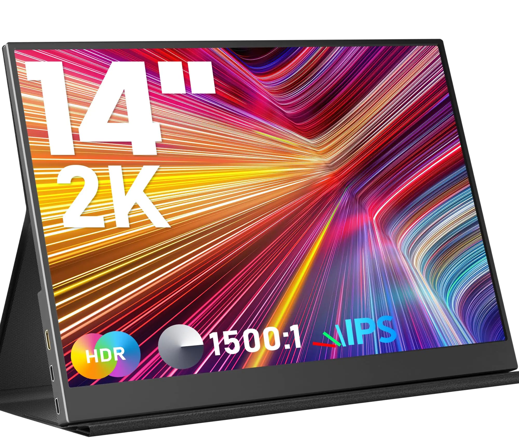 Portable Monitor 14inch 2K Laptop Monitor USB C HDMI Gaming Ultra-Slim IPS Display Smart Cover & Speakers 2160*1440P Screen for Laptop HDR Plug&Play External Monitor for Laptop PC Phone Mac Xbox