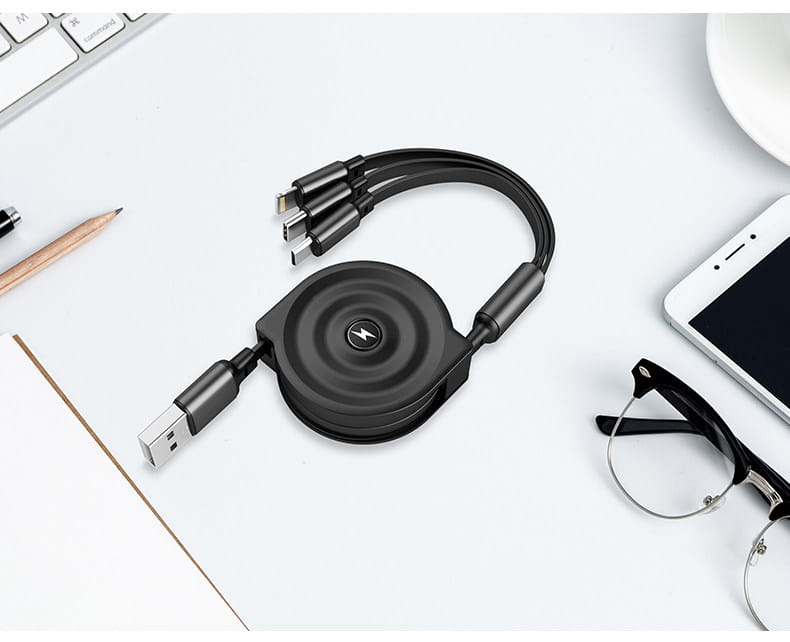 3-in-1 Retractable Fast Charging Data Cable (Type-C & Apple)